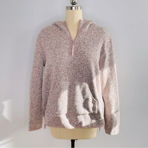 Thread & Supply Sherpa Lined Hooded Pullover Quarter Zip Top- Pink- Size Large